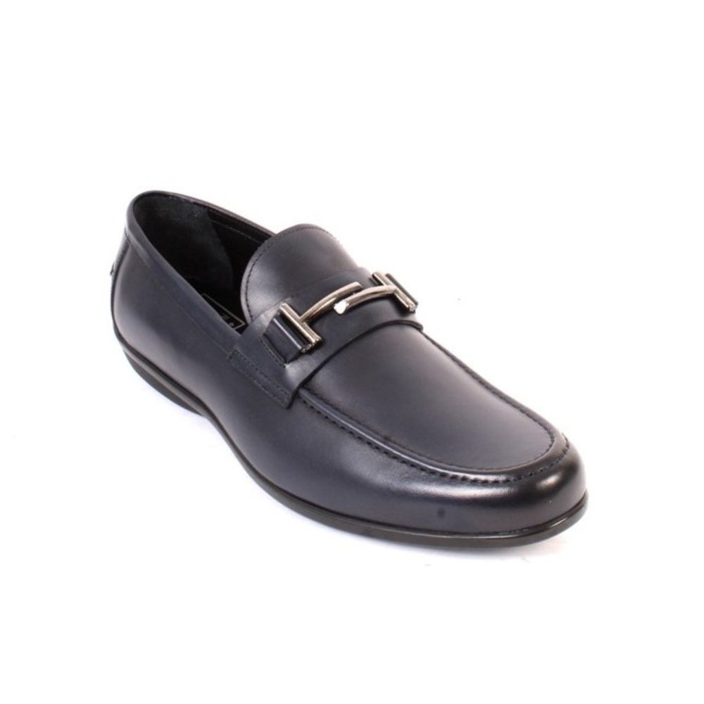 ROBERTO SERPENTINI 20598a Navy Leather Moccasins Loafers Shoes
